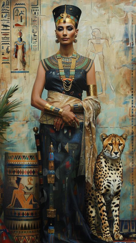 #Nefertiti #EgyptianPharaoh #Queen #Cheetah #MalcolmT.Liepke #Painting #Artefacts Egyptian Pharaoh Art, Nefertiti Wallpaper, Queen Nefertiti Art, Egyptian Vampire, Egyptian Queen Art, Cleopatra Painting, Egypt Artwork, Pharaoh Art, Ancient Egyptian Dress