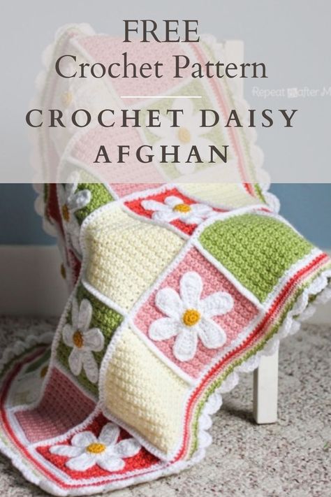 Crochet Daisy Afghan, Daisy Afghan Crochet Pattern Free, Daisy Afghan Crochet Pattern, Crochet Baby Blanket With Flowers, Crochet Blanket For Mom, Easter Crochet Blanket, Spring Crochet Blanket, Crochet Flower Blanket Pattern Free, Flower Crochet Blanket Pattern