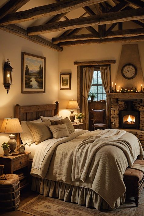 Country Homes Aesthetic, French Country Interior Design Bedroom, Master Bedrooms Decor Cabin, Colorado Bedroom Ideas, Country House Bedroom Ideas, Country Farm Bedroom, Western Home Bedroom, House Interior Master Room, French Country House Bedroom