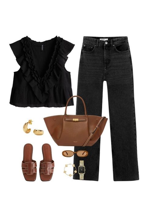 Sandals Office Outfit, Tan Sandals Outfit, Tan Bag, Uni Outfits, Lookbook Outfits, Outfits Casuales, Black Outfit, Cute Casual Outfits, Daily Fashion