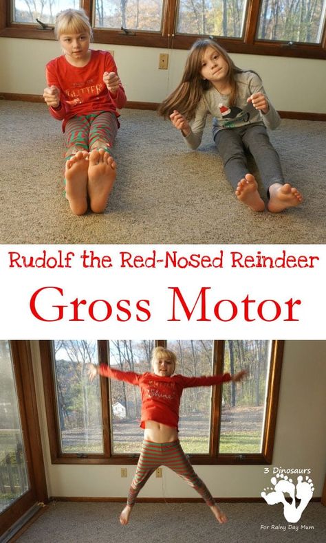 Christmas themed gross motor activities to keep kids active during the Christmas Season based on the story and song Rudolph the Red-Nosed Reindeer. Motor Games For Kids, Reindeer Preschool, Gross Motor Games, Education Strategies, Prek Ideas, Bingo For Kids, 3 Dinosaurs, Gross Motor Activity, Kids Fitness