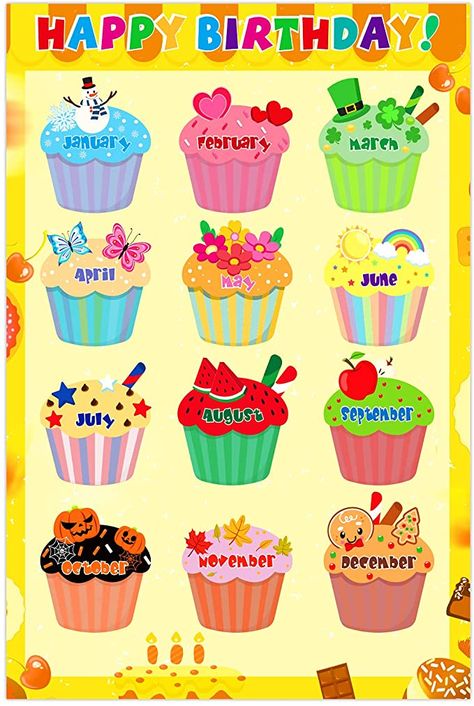 Cupcake Birthday Calendar, Happy Birthday Chart Ideas, Birthday Chart For Teachers, Birthday Cupcake Bulletin Board, Birthday Cupcakes For Classroom Wall, School Birthday Calendar Ideas, Birthday Month Chart For Classroom, Birthday Decorations For Classroom, Cute Birthday Wall Ideas For Classroom