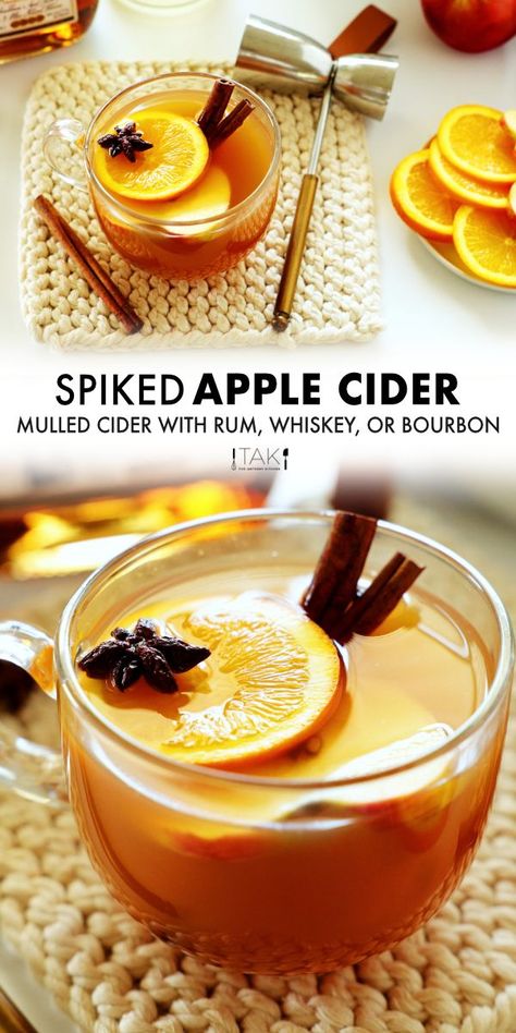 Spiked Apple Cider Whiskey, Spiked Rum Apple Cider, Mulled Spiked Apple Cider, Hot Apple Cider Whiskey Cocktail, Thanksgiving Cider Spiked, Spiked Cider Crockpot, Spiked Apple Cider Bourbon, Hot Bourbon Apple Cider, Apple Cider Cocktail Warm