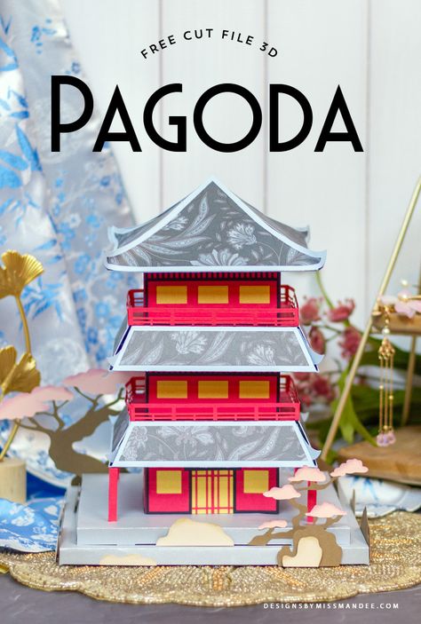 3d Paper Houses Svg Free, Diy Japanese Decor, Diy Pagoda, Pagoda Architecture, Plants Silhouette, Printable 3d Paper Crafts, 3d Cricut, Free Svg Cricut, 3d Paper Projects