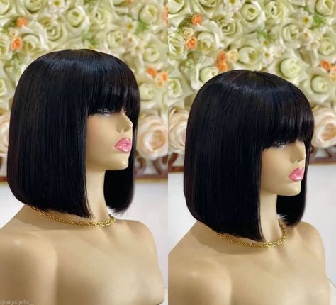 Hair accessories Fringe Wigs For Black Women, Fringe Bob, Draw Human, Hollywood Hair, Wig For Black Women, Beautiful Human, Medium Long Hair, 100 Human Hair Wigs, Bob Wig