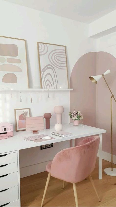 Pink Gold Office, Beige Bedroom Decor, Cheap Bedroom Decor, White Bedroom Decor, Gold Office, Black Bedroom Furniture, Bedroom Decor For Couples, Bedroom Decor Cozy, Study Room Decor