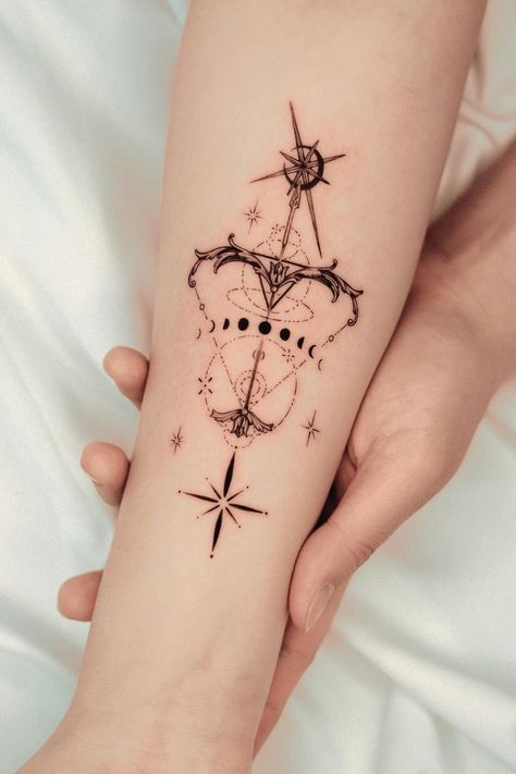 Sagittarius Tattoo Designs, Sagittarius Tattoo, Tattoos For Black Skin, Zodiac Tattoos, Arm Band Tattoo, Back Tattoo Women, Real Tattoo, Flower Tattoo Designs, Tattoo Designs For Women