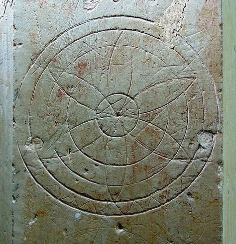 Medieval apotropaic mark on the inside of a church in Worlington, Suffolk, England. Medieval Graffiti, Facts About Witches, History Of Witchcraft, Compass Drawing, Witch History, Golden Spiral, Magic Symbols, Crossed Fingers, Winter Fun