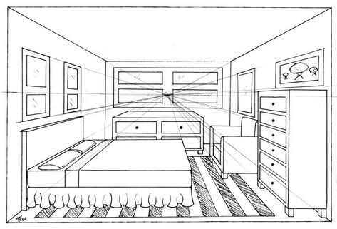 One Point Perspective Room, Room Perspective Drawing, 1 Point Perspective Drawing, Human Perspective, Interior Perspective, Perspective Room, Drawing Perspective, 1 Point Perspective, Perspective Sketch