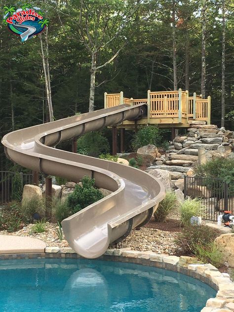 We design & sell the highest quality Residential Water Slides on the market! Call or email us today for a pool slide for your backyard. We offer same day designs and don't charge for our design layouts. #residentialwaterslide #poolslide #awesome Diy Pool Slide, Piscina Diy, Swimming Pool Slides, Pool Water Slide, Children Swimming Pool, Pool House Designs, Pool House Plans, Small Swimming Pools, Swimming Pools Inground