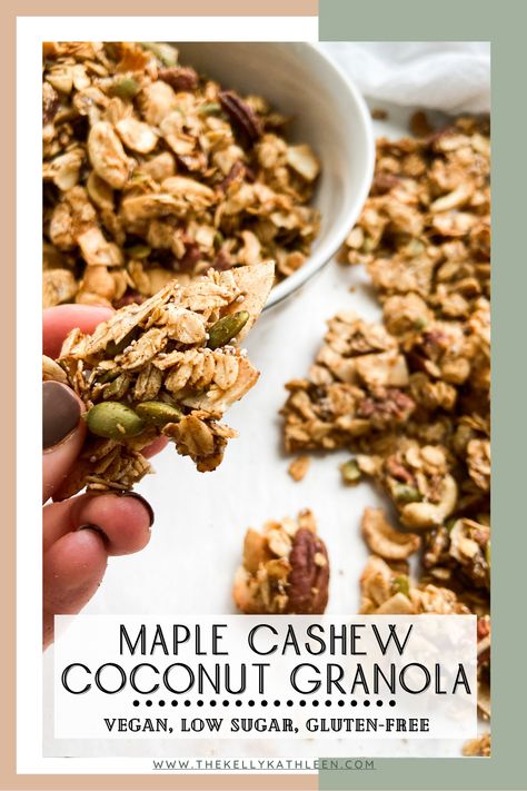 Cashew Butter Granola, Cashew Granola Recipe, Coconut Cashew Granola, Cashew Granola, Cambodia Food, Low Sugar Granola, Chia Bowl, Goat Milk Recipes, Vegan Buddha Bowl