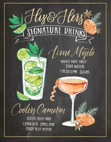 Cocktail Signs, Signature Cocktail Drinks, Wedding Bar Menu Sign, Bar Menu Sign, Menu Illustration, Bar Menu Wedding, Menu Sign, Cocktails Sign, Custom Cocktails