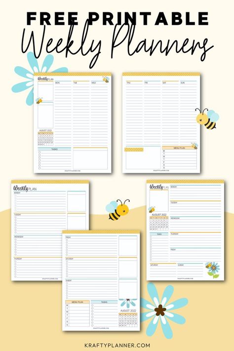 A weekly planning page is a worksheet or planner page that lists all of the tasks you need to complete throughout any given week. Today I have a fun Bee-Themed Weekly Planning Page just for you.   

#Printable #freeprintable #calendar #freecalendar #August #2022 #August2022 #planner #weeklyplanner #plannerprintable Mommy Planner, Free Printable Weekly Calendar, Free Weekly Planner Templates, Free Planner Pages, Happy Planner Printables, Daily Planner Printables Free, Weekly Planner Free Printable, Weekly Planner Free, Student Planner Printable