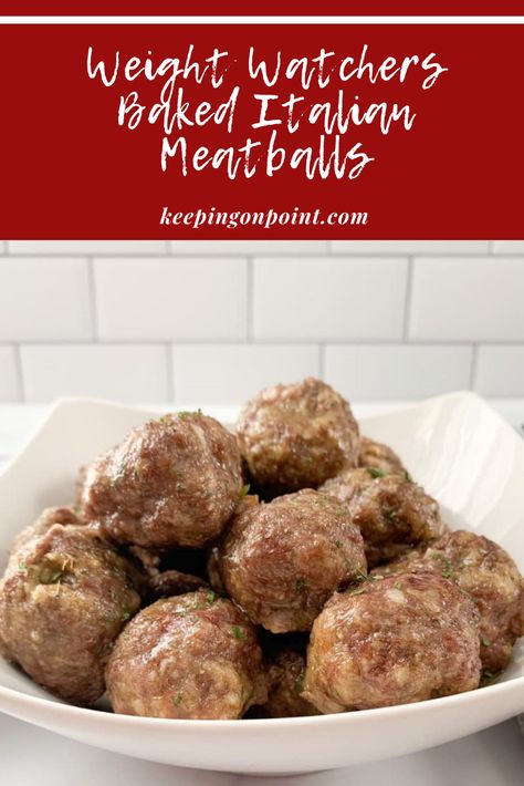 Baked Italian Meatballs – Keeping On Point Weight Watchers Meatballs, Weight Watchers Meatball Recipe, Easy Turkey Meatballs, Baked Italian Meatballs, Low Fat Dinner Recipes, Weight Watchers Food Points, Keeping On Point, Healthy Spaghetti, Baked Meatballs