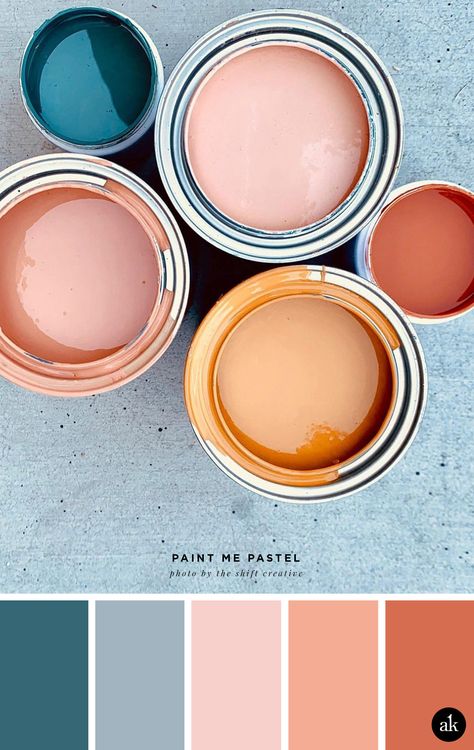 a pastel-paint-inspired color palette // blush, salmon (pink), orange, indigo blue // photo by Shift Creative Hemma Diy, Color Schemes Colour Palettes, Bilik Tidur, Bohol, Eye Opening, घर की सजावट, Color Palette Design, Color Inspo, Creative Branding