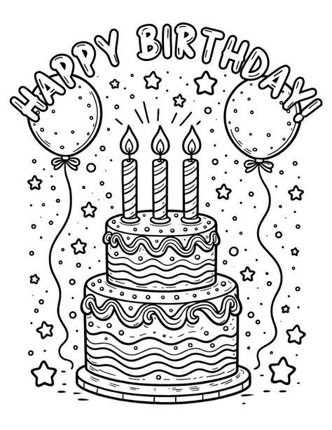 Free Printable Birthday Cake Coloring Pages Birthday Cake Coloring Page, Cake Coloring Pages, Happy 69th Birthday, Coloring Birthday Cards, Coloring Party, Cake Coloring, Cartoon Birthday Cake, Cupcake Coloring Pages, Ice Cream Coloring Pages