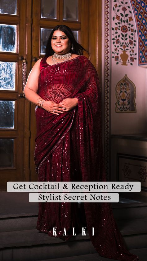 Plus Size Saree Look, Plus Size Saree, Shimmer Saree, Reception Outfits, Reception Saree, Virat And Anushka, Plus Size Brides, Kalki Fashion, Blush Nails