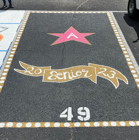 Music Parking Spot Ideas, Hollywood Star Parking Spot, Girls Senior Parking Spot Ideas, Parking Lot Painting, Parking Spot Painting, Parking Spot, Senior Year Fun, Senior Day, Girls Show