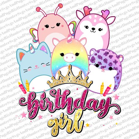 Happy Birthday Squishmallow, Birthday Widget, Squishmallow Png, Birthday Squishmallow, Squishmallows Birthday Party, Princess Png, Birthday Clips, 6th Birthday Parties, Cute Cookies