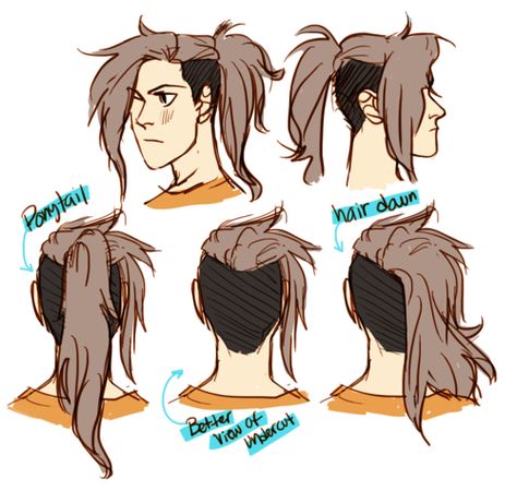 NOT TAKING REQUESTS How To Draw Guys With Long Hair, How To Draw Undercut, How To Draw An Undercut, Undercut Ponytail Drawing, Pulled Back Hair Drawing, Undercut Character Design, Undercut Hairstyles Drawing, Undercut Hair Drawing, Undercut Drawing Reference