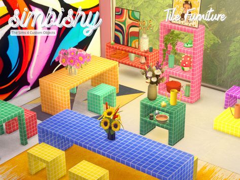 Sims 4 Cc Furniture Eclectic, Sims 4 Kitsch Cc, Sims 4 Funky Furniture Cc, Sims 4 Deco Buildings Cc, Sims 4 Colorful Cc, The Sims 4 Lots, Furniture Cc, Sims Stories, Tile Furniture