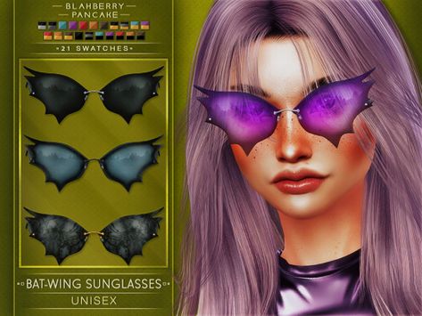 Blahberry Pancake, Wing Sunglasses, Gothic Glasses, Cc Accessories, Custom Cast, Mod Hair, Sims 4 Game Mods, The Sims 4 Download, Best Sims