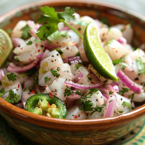 🐟 Ceviche: Zesty and invigorating! A must-try seafood delight! #CevicheCravings Ceviche Ingredients: Fresh fish (1 lb, diced) Lime juice (1/2 cup) Red onion (1/4 cup, finely chopped) Cilantro (1/4 cup, chopped) Jalapeño (1, seeded and chopped) Salt (to taste) Pepper (to taste) Instructions: Combine fish with lime juice and refrigerate for 2-3 hours. Mix in onion, cilantro, and jalapeño. Season and serve chilled. 🌊🍋 Dive into the vibrant flavors of our Ceviche! #SeafoodSensation Andean Wedding, Ceviche Mexican, Ceviche Ingredients, Mexican Ceviche, Peruvian Ceviche, Seafood Delight, Ceviche Recipe, Instagram Recipes, Twisted Recipes