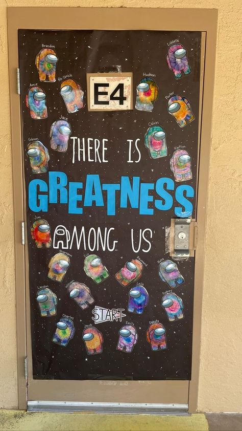 Among Us is a hit with kids — ideas for teachers to use the game in the classroom! Teacher Appreciation Door Decorations, Classroom Door Displays, Teacher Appreciation Doors, Social And Emotional Learning, School Door Decorations, Ideas For Teachers, School Auction, Teacher Doors, School Doors