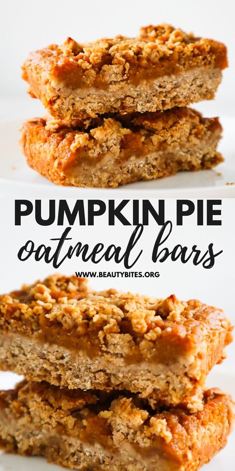 Pumpkin Pie Pumpkin Recipes, Vegan Gluten Free Fall Dinner, Pumpkin Pie Oatmeal Bake, Pumpkin Pie Bars Healthy, Gluten Free Pumpkin Blondies Recipe, Vegan Pumpkin Oat Bars, Autumn Gluten Free Recipes, Coconut Pumpkin Bars, Diy Pumpkin Desserts