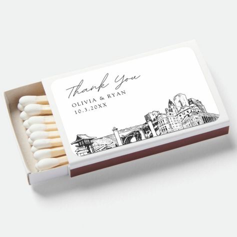 Classy Fort Worth skyline custom wedding favor matchboxes. The design showcases a stunning sketch with the ability to customize your names and date. Enter the Zazzle design tool for additional customizations. Classic Wedding Favors, Custom Matches Wedding, Wedding Matches Favors, Matchbox Wedding Favors, Wedding Match Boxes, Custom Matches, Custom Wedding Favours, Fort Worth Wedding, San Francisco Wedding