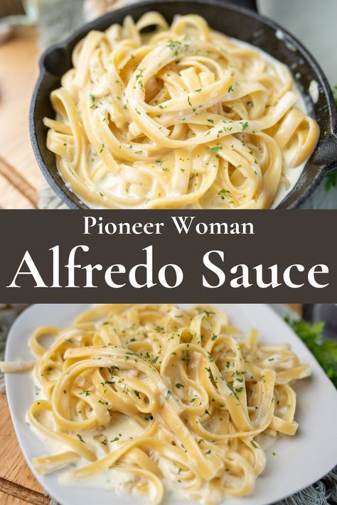 Pioneer Woman Alfredo Sauce is made with butter, heavy whipping cream, garlic, garlic powder, Italian seasoning, kosher salt, pepper, and freshly grated Parmigiano-Reggiano cheese.   This easy homemade Alfredo Sauce recipe creates a simple and healthy sauce that takes about 15 minutes to prepare and goes well with fettuccine, spaghetti, or any type of pasta.   This Pioneer Woman Alfredo Sauce recipe also can be paired with broccolini or chicken for a complete meal. Chicken Alfredo Pioneer Woman, Pioneer Woman Alfredo Sauce Recipe, Pioneer Woman Fettuccine Alfredo, Alfredo Sauce Recipe Crockpot, Semi Homemade Alfredo Sauce, Green Chile Alfredo Sauce, Scratch Alfredo Sauce, Can You Freeze Alfredo Sauce, Creamy Chicken Fettuccine Alfredo