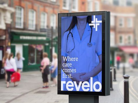 Revelo Hospital - Logo and brand identity design on Behance Hospital Brand Identity, Nurse Graphic Design, Medical Brand Identity, Hospital Graphic Design, Healthcare Design Graphics, Hospital Poster Design, Cardiology Logo, Hospital Ads, Hospital Branding