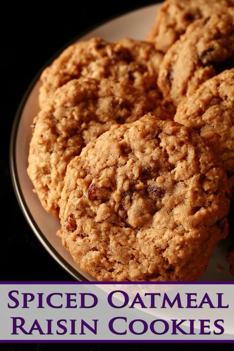 A plate of oatmeal raisin cookies.