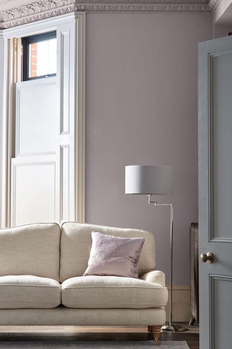 Lilac Living Room, Lavender Living Room, Laura Ashley Paint, Lavender Interior, Lavender Paint, Lavender Room, Purple Living Room, Lavender Wall, Purple Rooms