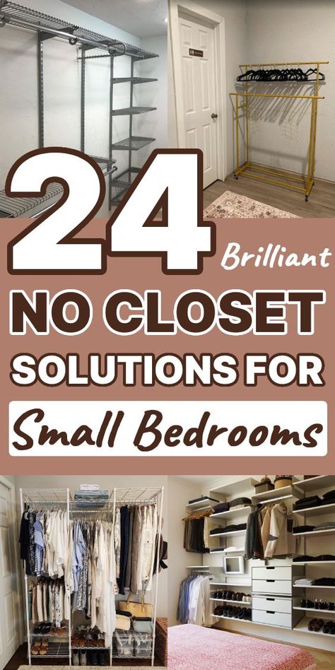 Discover 24 brilliant no closet solutions to maximize storage in small bedrooms. Get creative and organized with these smart space-saving ideas! Perfect for tiny spaces. Storage Ideas For Clothes With No Closet, Closet Without A Closet, No Wardrobe Ideas Bedrooms, Organize Clothes Without Closet, Hanging Space In Small Bedroom, Diy Closets For Small Rooms, Open Storage Closet, Small Studio Organization Ideas, Closet And Bedroom In One