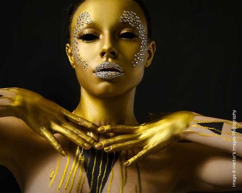 Shutter Magazine Inspirations | Most Innovative Photography | Image by Hector's Images Photography Gold Face Makeup, 7 Deadly Sins Makeup, Pancake Face, Editorial Make-up, Glitter Makeup Tutorial, Flutter Lashes, Fantasy Make-up, Goddess Makeup, Make Up Gold