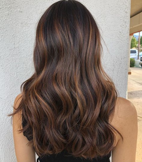 Natural Hair Color Balayage, Brown Hair With Gold Tones, Dimensional Brunette Lowlights, Dimensional Brunette Auburn, Full Dimensional Highlights Brunette, Lightening Brunette Hair, Low Lights On Brunette, Low Lights For Brunette Hair, Brunette Low Lights Balayage