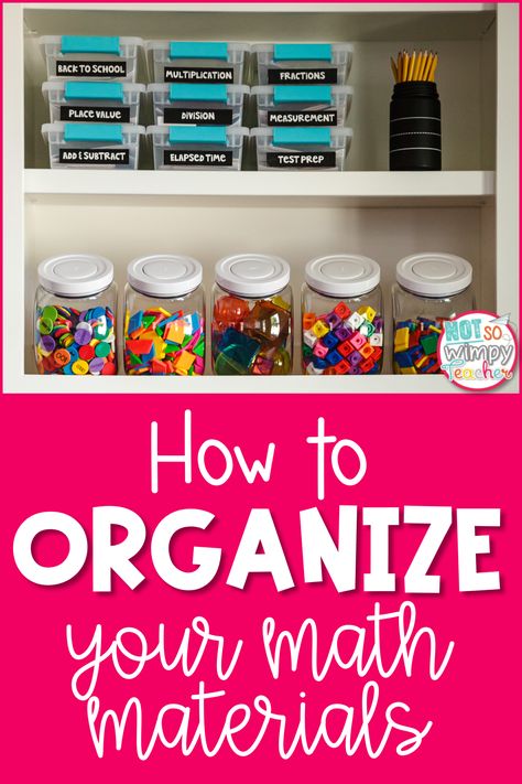 Teaching math can be a lot of fun, especially when you use math workshop. Manipulatives, centers, games, project based learning . . . there are so many great ways to engage students and help them understand math concepts. But figuring out how to store all those math materials can be overwhelming. So, today I’m sharing my best tips for how to organize your math materials. Maths Resources Organisation, How To Store Math Manipulatives, Storing Math Manipulatives, Math Centers Organization, Organize Math Manipulatives, Bridges Math Organization, Math Manipulatives Organization, Manipulative Organization, Math Manipulative Storage