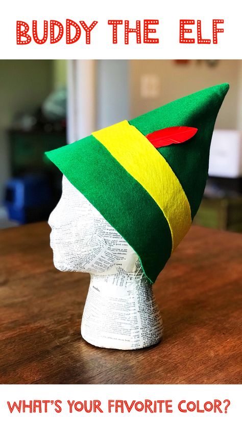 Buddy the Elf hat Perfect for costumes and spreading Christmas cheer.   #Halloween #Christmas #elf Buddy Elf Costume, Elf Hat Diy, Elf Costume Diy, Buddy The Elf Costume, Diy Elf Costume, Buddy Elf, Christmas Dress Up, Hat Diy, Valentine Diy