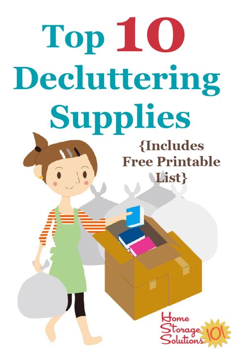 Here is a list of the top 10 decluttering supplies you may need when clearing clutter from your home, using the Declutter 365 system {on Home Storage Solutions 101} #DeclutteringSupplies #Declutter365 Declutter 365, Household Notebook, Clutter Solutions, Free Printables Organization, Decluttering Inspiration, Clutter Control, Declutter Home, Declutter Challenge, Storage Tubs