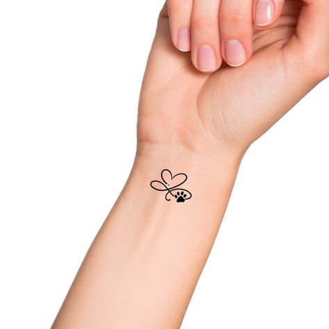 Paw Print Infinity Heart Temporary Tattoo / Dog Tattoo - Etsy Infinity Symbol Tattoo, Behind Ear Tattoos, Etching Tattoo, Heart Temporary Tattoos, Pawprint Tattoo, Small Pretty Tattoos, Tasteful Tattoos, Tree Of Life Tattoo, Dragonfly Tattoo