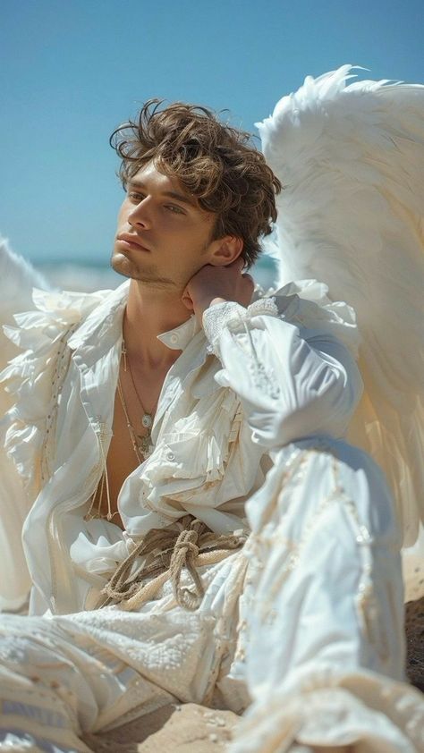 Male Fallen Angel, Pretty Angel Clothing, Male Art Model, Magazine Aesthetic, Male Angels, Angelic Aesthetic, Angel Flying, Male Angel, Mythical Creatures Fantasy