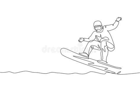 Extreme Sport, Continuous Line Drawing, Continuous Line, Extreme Sports, Snowboarding, Line Drawing, Stock Images Free, Line Art, Stock Illustration