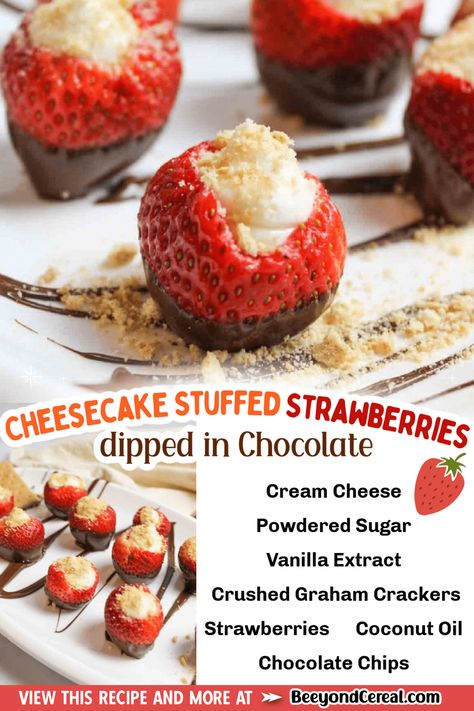 Strawberries Dipped In Chocolate, Cheesecake Filled Strawberries, Chocolate Covered Cheesecake, Cheesecake Stuffed Strawberries, Stuffed Strawberries, Strawberry Pop Tart, Chocolate Covered Strawberry Recipe, Chocolate Covered Strawberries Bouquet, Easy Diy Ideas