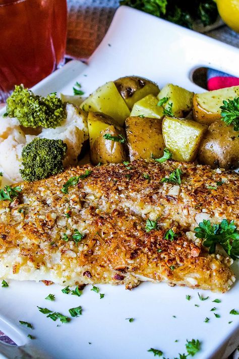 Almond Crusted Tilapia for Two Almond Crusted Fish, Fresh Fish Recipes, Crusted Fish, Whole Grain Mustard, Crusted Tilapia, Recipe For 1, Bahama Breeze, Tilapia Recipes, Almond Crusted