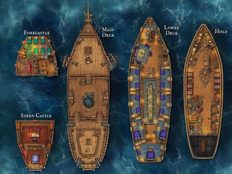 Dnd Ship Map, Dnd Boats, Dnd Ship, Dnd Locations, Vikings Game, Dnd World Map, Battle Map, Tabletop Rpg Maps, Dnd Maps