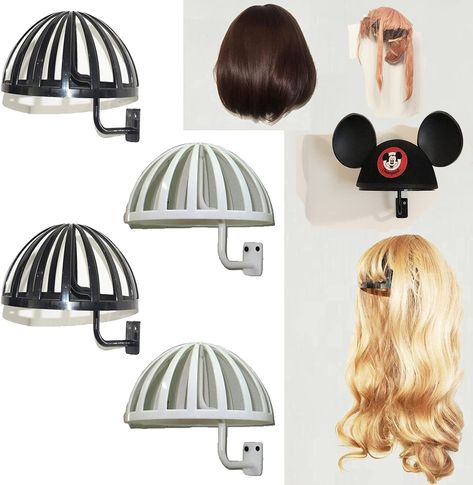 PRICES MAY VARY. Quantity ：2 Black + 2 White Rack ( NOTE: No Wig included. mounted Screws Included.) , They hold the shape of the wig and are SUPER EASY TO MOUNT. Perfect support for displaying/showing the wigs And wigs air drying after wash.Very simple to hang. Without taking up any floor space. Great for wigs store display or your own wig collection and storing hair wigs/ sports cap/ travel hat/ baseball cap/ children cap/ winter cap ...... hard plastic frame at the top is sculpted into a dome Wig Stand Display, Wig Organization Ideas, Wig Organization, Wig Storage Ideas, Wigs Storage Ideas, Cosplay Room, Costume Storage, Wig Closet, Display Hangers