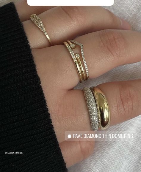 Rings Silver And Gold, Gold And Silver Stacked Ring, Stacked Gold And Silver Rings, Stacking Gold And Silver Rings, Gold Ring Astethic, Trendy Rings 2023, Silver And Gold Jewelry Mixing Rings, Diamond Ring Stacking Ideas, Gold And Silver Ring Stack