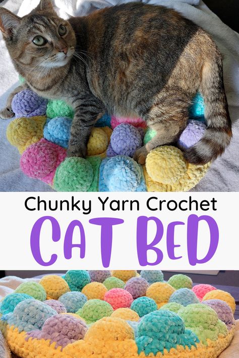 Crochet Cat Bed Pattern, Cat Crochet Free Pattern, Crochet Pet Bed, Puff Quilts, Cat Bed Pattern, Pet Crochet, Chunky Yarn Crochet, Crochet Cat Bed, Crochet Pet