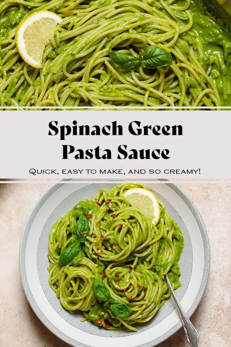 Creamy Spinach Sauce For Pasta, Creamy Spinach Pasta Sauce, Creamy Green Pasta Sauce, Vegan Green Pasta Sauce, Green Sauce For Pasta, Pasta With Spinach Sauce, Vegan Spinach Pasta Sauce, Healthy Green Pasta Sauce, Spinach Pasta Sauce Recipes